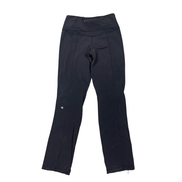 Lululemon Run Free Pants 4 Black Warmup Zip Pockets Fleece Lined Straight Leg - Picture 3 of 9